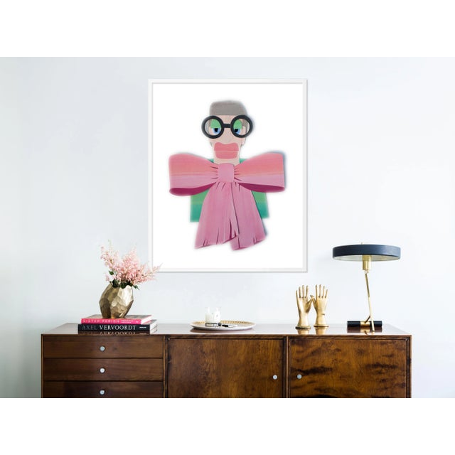 Contemporary Iris with Big Pink Bow by Melvin G in White Framed Paper, Medium Art Print For Sale - Image 3 of 4