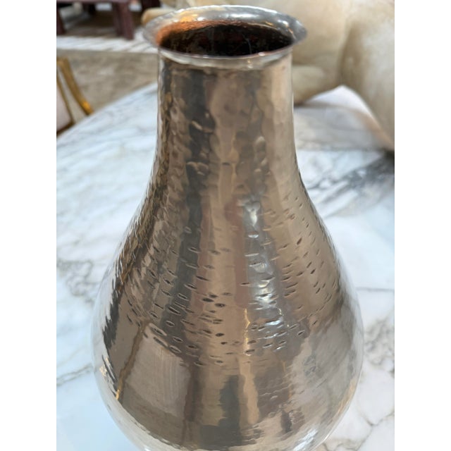 Vintage Hammered Silver Metal Vase For Sale - Image 4 of 7