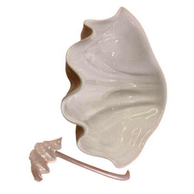 Ceramic Mid Century Italian Porcelain Clamshell Punch Bowl With Ladle. For Sale - Image 7 of 11