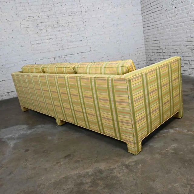 Yellow Vintage MCM to Modern Yellow & Chartreuse Plaid Tuxedo Sofa by Henredon For Sale - Image 8 of 13
