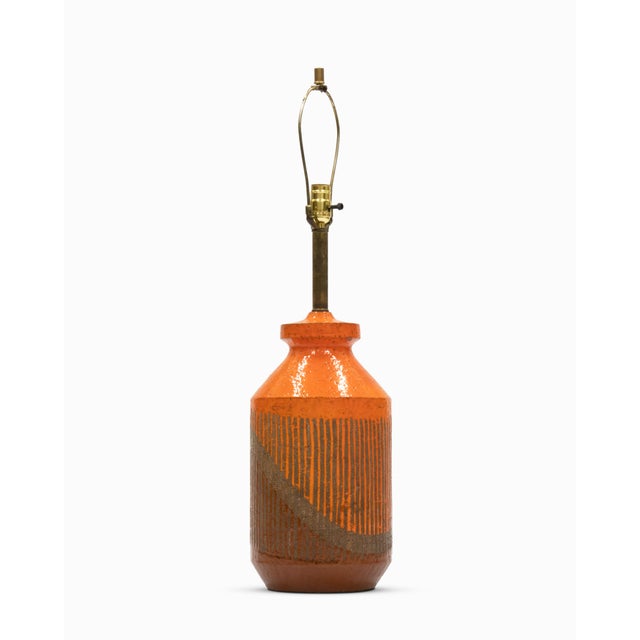 Mid 20th Century Vintage Italian Mid Century Orange Striped Table Lamp by Aldo Londi / Bitossi For Sale - Image 5 of 8