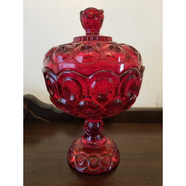 Vintage Smith Glass Pressed Ruby Moon and Stars Compote With Lid Chairish