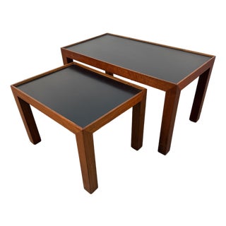 Vintage Mid-Century Modern Teak & Black Formica Nesting Tables – Set of 2 For Sale