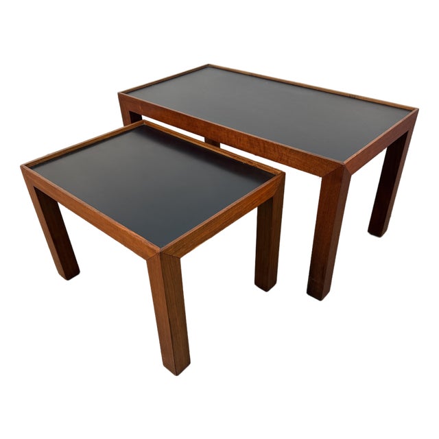 Vintage Mid-Century Modern Teak & Black Formica Nesting Tables – Set of 2 For Sale