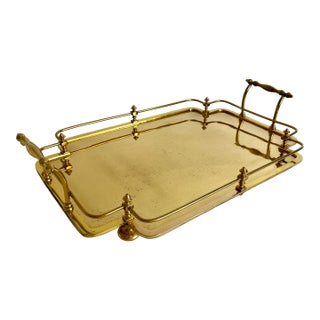 Large Vintage Hollywood Regency Style Brass Tray For Sale