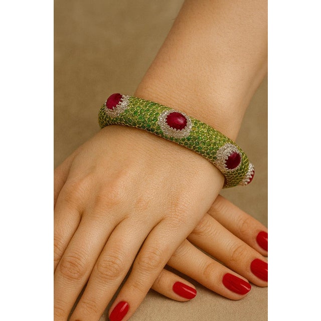 Bochic “Capri” Vintage Emerald, Ruby & Diamond Bangle Set In 18K Gold & Silver For Sale In New York - Image 6 of 14