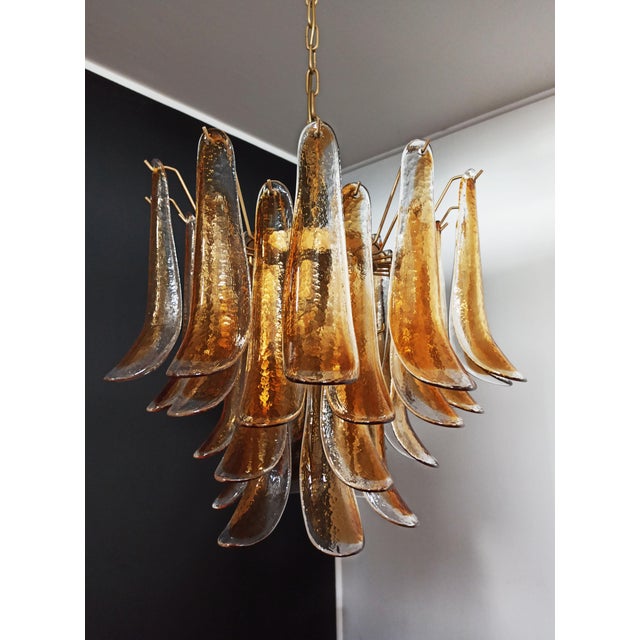 Vintage Italian Murano Chandelier with 36 Lattimo Amber Glass Petals, 1990s For Sale - Image 13 of 17