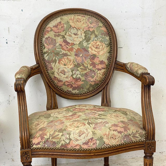 Louis XVI Style Cabriolet Armchairs with Medallion Backs, Set of 2 For Sale - Image 6 of 12
