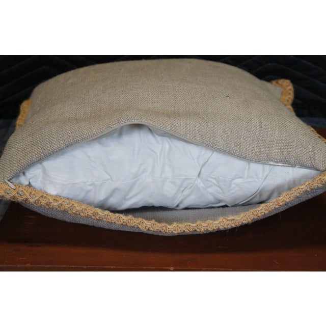 Vintage Gray Faux Burlap Jute Chic Down Filled Lumbar Throw Accent Pillow For Sale - Image 6 of 8