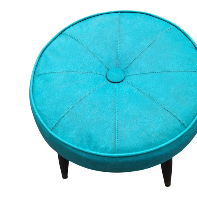 1950s Mid-Century Footstool With Vinyl Beautiful Upholstery Decorative For Sale - Image 12 of 12