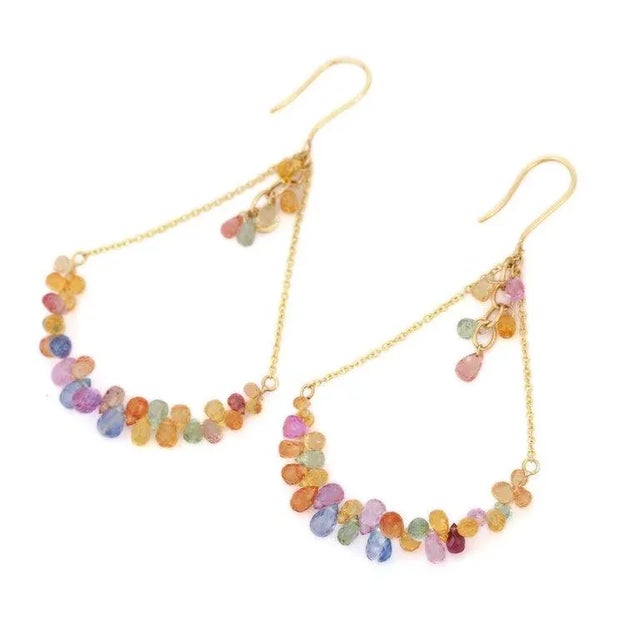 13.96ct Uncut Multi Sapphire Bead Drop Earrings Gift for Mom- A Pair For Sale In New York - Image 6 of 11