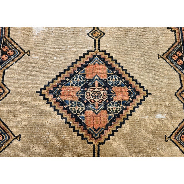 Antique Persian Serab Area Rug, Hand-Knotted Wool, Geometric Medallion Pattern, Camel Hair & Brown, 4x5 For Sale - Image 15 of 18