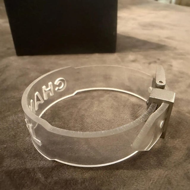 A Post-Modern 21st Century Plastic and Metal Logo Bracelet by Chanel For Sale - Image 9 of 15