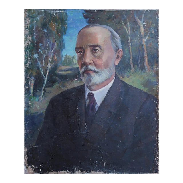 Antique Male Portrait Oil Painting, Soviet Ukrainian Artist, 1970s 170-140 For Sale