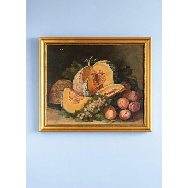 French School Artist, Still Life with Melon & Peaches, Oil Painting on Canvas, Early 20th Century, Framed For Sale - Image 9 of 9