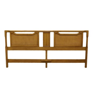 Mid-Century Modern King Size Panel Headboard With Cane-Like Detail For Sale