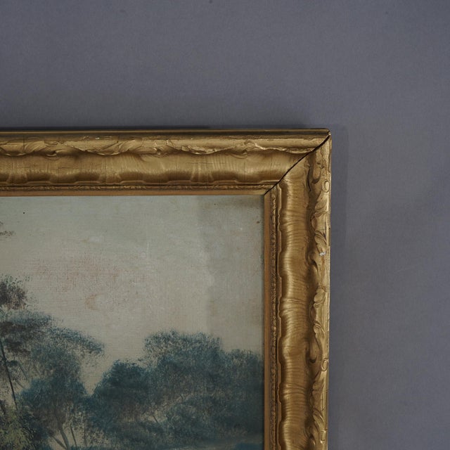 Forest Green Antique Oil on Board Painting, Landscape with Mill & Water Wheel, Framed, C1900 For Sale - Image 8 of 12