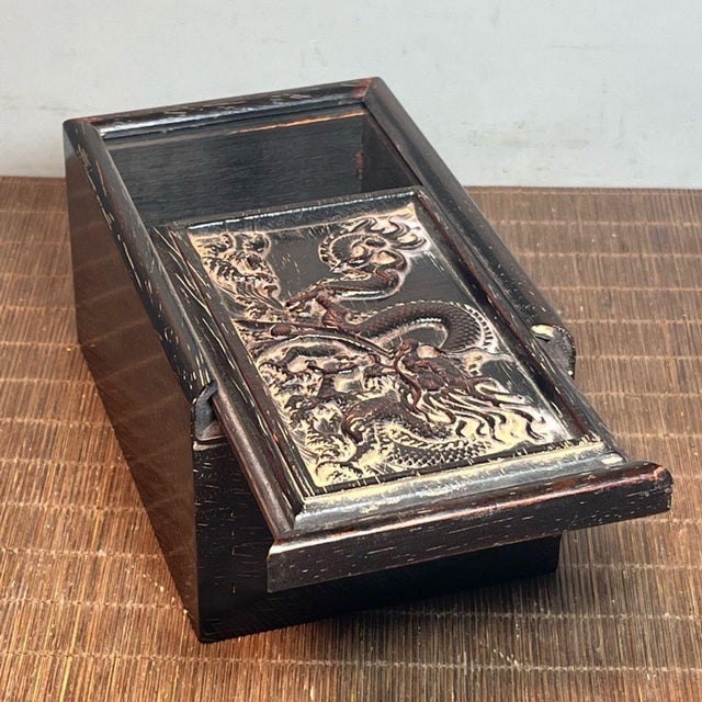 Vintage Blood Sandalwood Carved Jewelry Box With Dragon Motif and Drawer For Sale In Los Angeles - Image 6 of 8