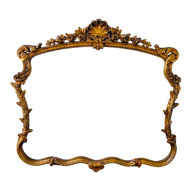 Rococo Shell Crest Floral Antique Gold Mirror Frame For Sale