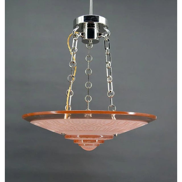 Art Deco Hanging Light in Pink Glass and Chrome Bronze by Henry Petitot for Atelier Petitot, 1930 For Sale - Image 13 of 13
