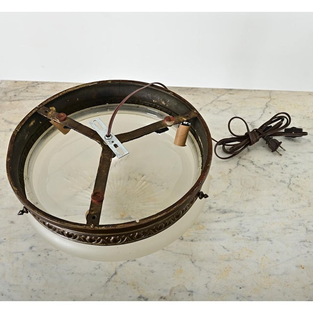 Dimensions: 7” H x 13” W x 13” D A lovely antique/vintage flushmount ceiling light, French circa 1930. The cast bronze...