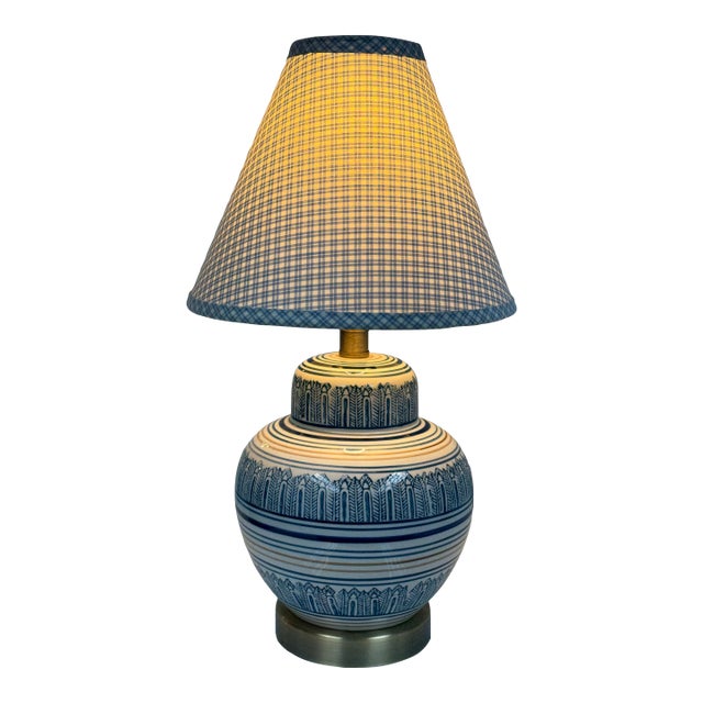 Ceramic Blue + White Table Lamp For Sale