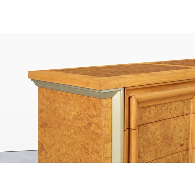 1960s Vintage Burl Wood and Brass Dresser by j.l. Metz For Sale - Image 4 of 13