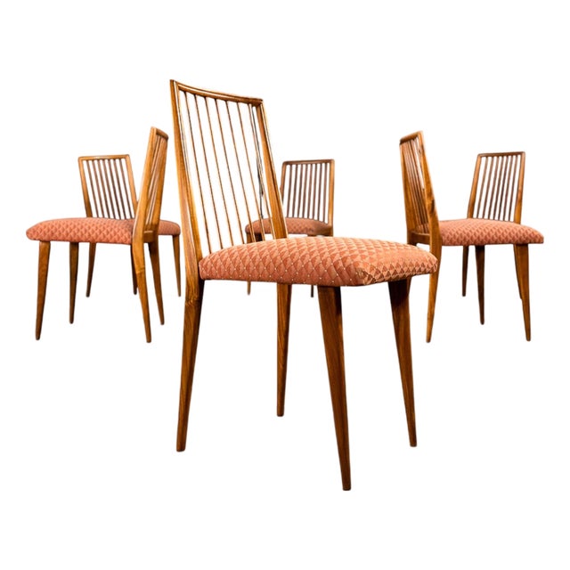 Rare Set of Six Dining Chairs by Joaquim Tenreiro in Caviúna Wood, Brazil, 1950s For Sale