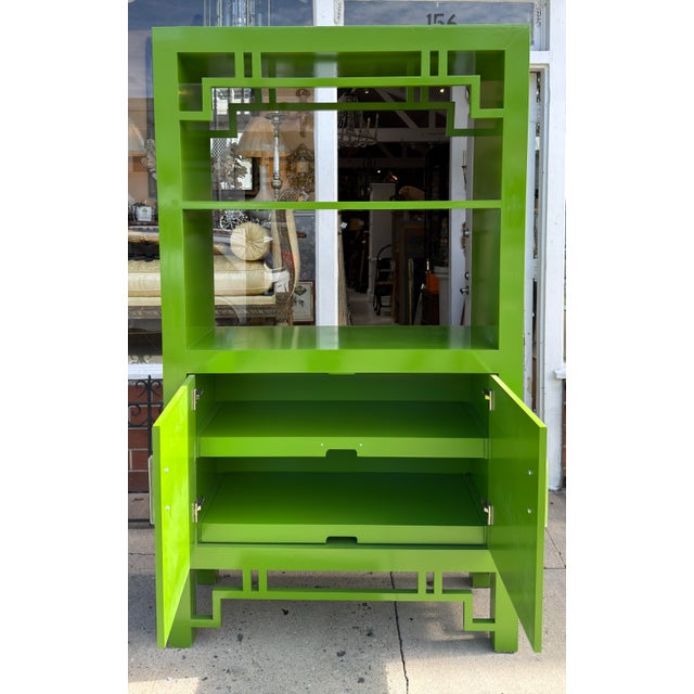 1990s Modern Chartreuse Green Lacquer Bookcase Cabinet Etagere For Sale - Image 5 of 6