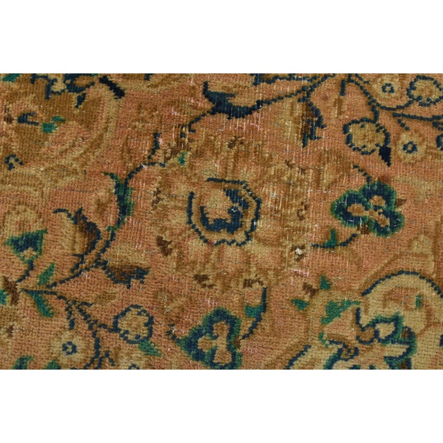 Kashan Rug 9'7'' X 12'4'' Brown Wool Vintage Distressed Hand-Knotted Carpet For Sale - Image 4 of 15