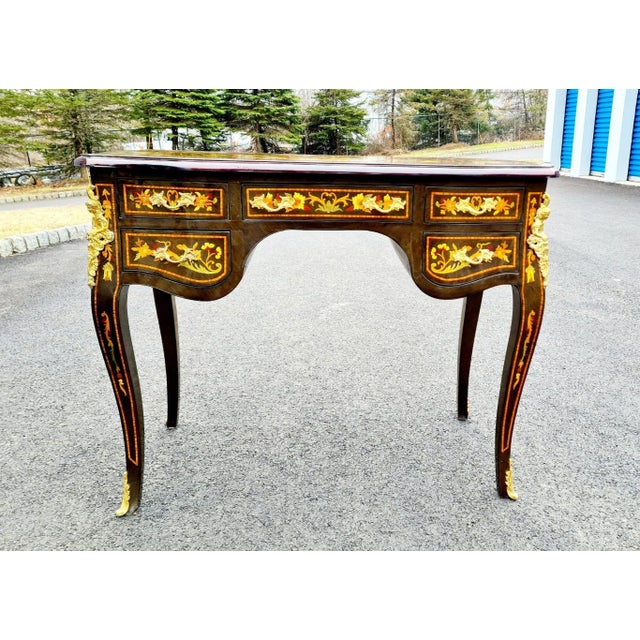 Napoleon III Style Marquetry Brown Writing Desk/Table/Office Desk For Sale - Image 9 of 9