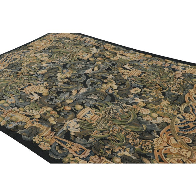 Rug & Kilim Rug & Kilim’s Armorial Tudor Style Rug in Black, With Beige, Blue and Gold Tones For Sale - Image 4 of 8