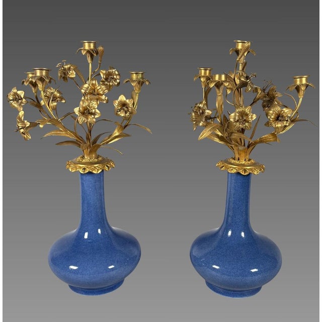 Metal Louis XV Style Napoleon III Floral Candleholders, 1850, Set of 2 For Sale - Image 7 of 7