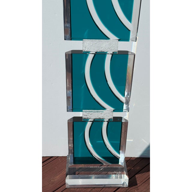 Vintage David Muniz 29" Lucite Art Sculpture Turquoise Blue & Clear Signed '02 For Sale - Image 12 of 16