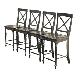 Black Modern Wood Bar Stools - Set of 4 For Sale