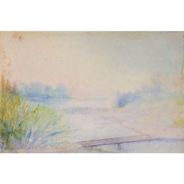 Shabby Chic Small Antique Riverside Plein Air Watercolor Study Painting For Sale - Image 3 of 3