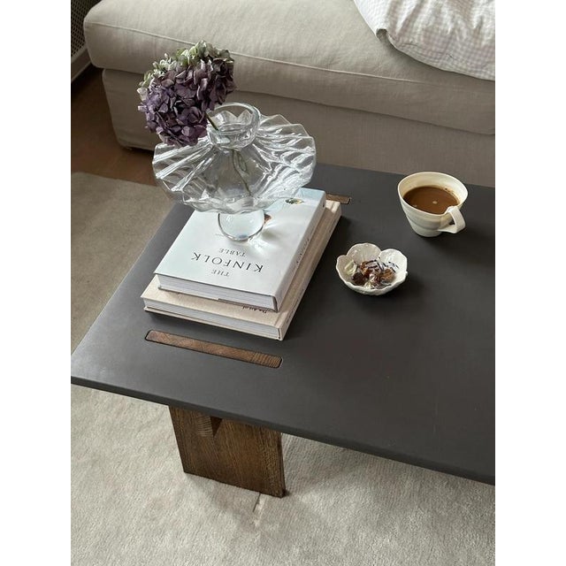 Wood Arnold Dark Concrete Top and Dark Oak Legs Coffee Table by Eberhart Furniture For Sale - Image 7 of 12