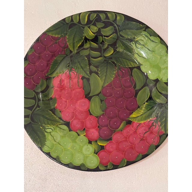 1990s Vintage Mexican Hand Painted Grape Harvest Decorative Plate For Sale - Image 5 of 12
