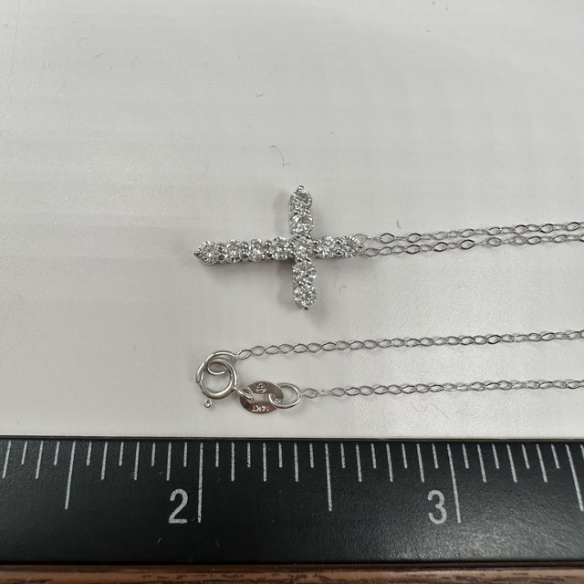 Early 21st Century Natural Diamond Cross Necklace in 14kt White Gold – 0.56ctw, 18in, New For Sale - Image 5 of 5