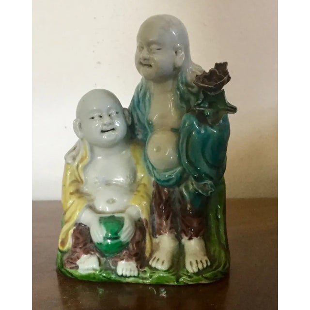 Antique 19th Century Chinese Export Porcelain Figural Group of the Laughing Hehe-Erxian Twins For Sale In New York - Image 6 of 13