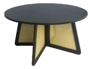 Shia Cane Round Black Wood Coffee Table