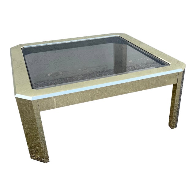 Vintage Art Deco Gold and Smoked Glass Coffee Table For Sale
