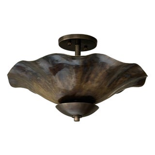 Art Deco Brass Semi Flush Mount Ceiling Light, Handmade Wavy Petal Design, 4 Bulbs For Sale