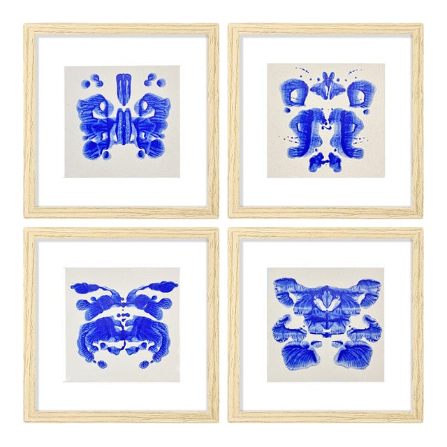 Original Rorschach Test–Inspired Abstract Paintings – Hand-Painted Acrylic on Canvas, Framed Modern Art Set For Sale