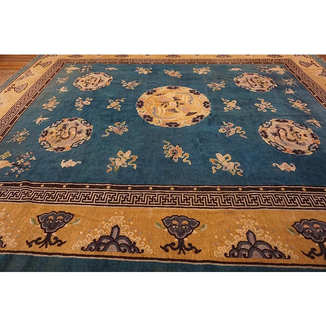 Royal Blue Background With Great Asymmetric Pattern and Allover-Medallion Design Antique Chinese Peking Rug For Sale In New York - Image 6 of 11