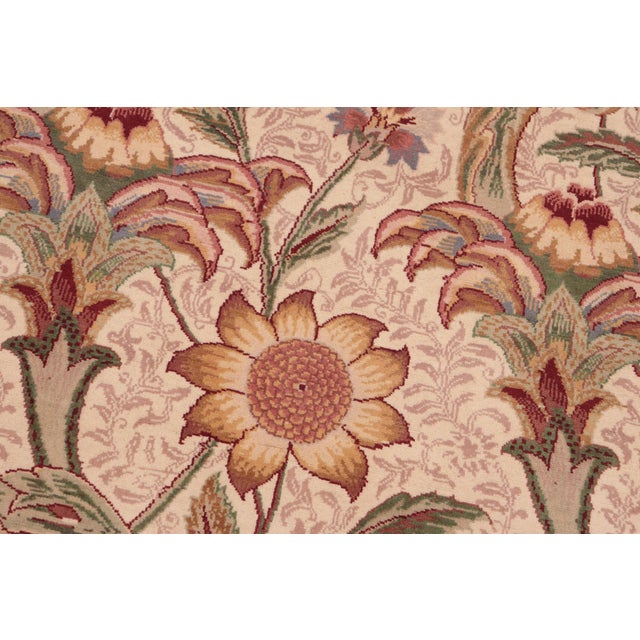 Shabby Chic Floral Pak-Persian Beige/Green Wool Rug - 8'0'' X 9'11'' For Sale - Image 4 of 9