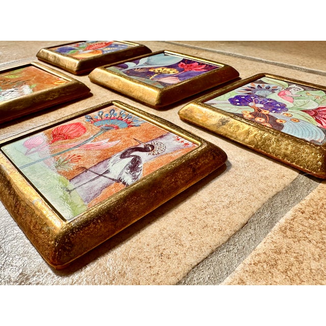 Ceramic Tile Coasters with Brass Frames and Fairytale Motifs, Germany, 1970s, Set of 5 For Sale - Image 4 of 11