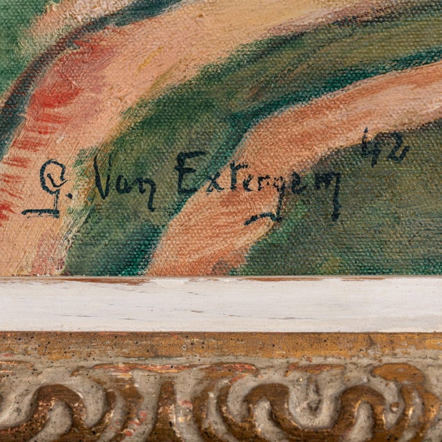 1940s France Green Canvas Painting For Sale - Image 12 of 15
