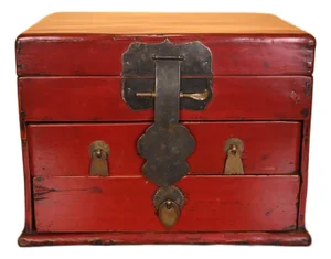 Antique Chinese Red Lacquered Wooden Chest