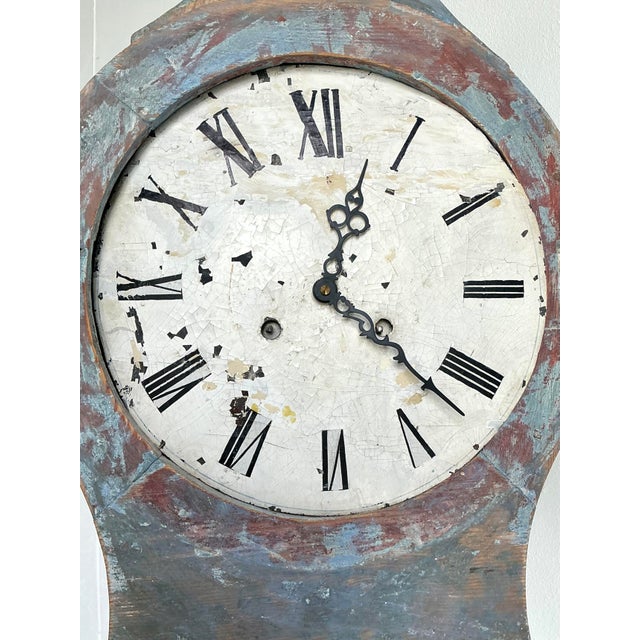 Sky Blue Vintage Patinated Gustavian Grandfather Clock For Sale - Image 8 of 14
